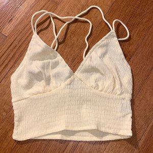 Shein yellow textured crop top, crossed straps in the back